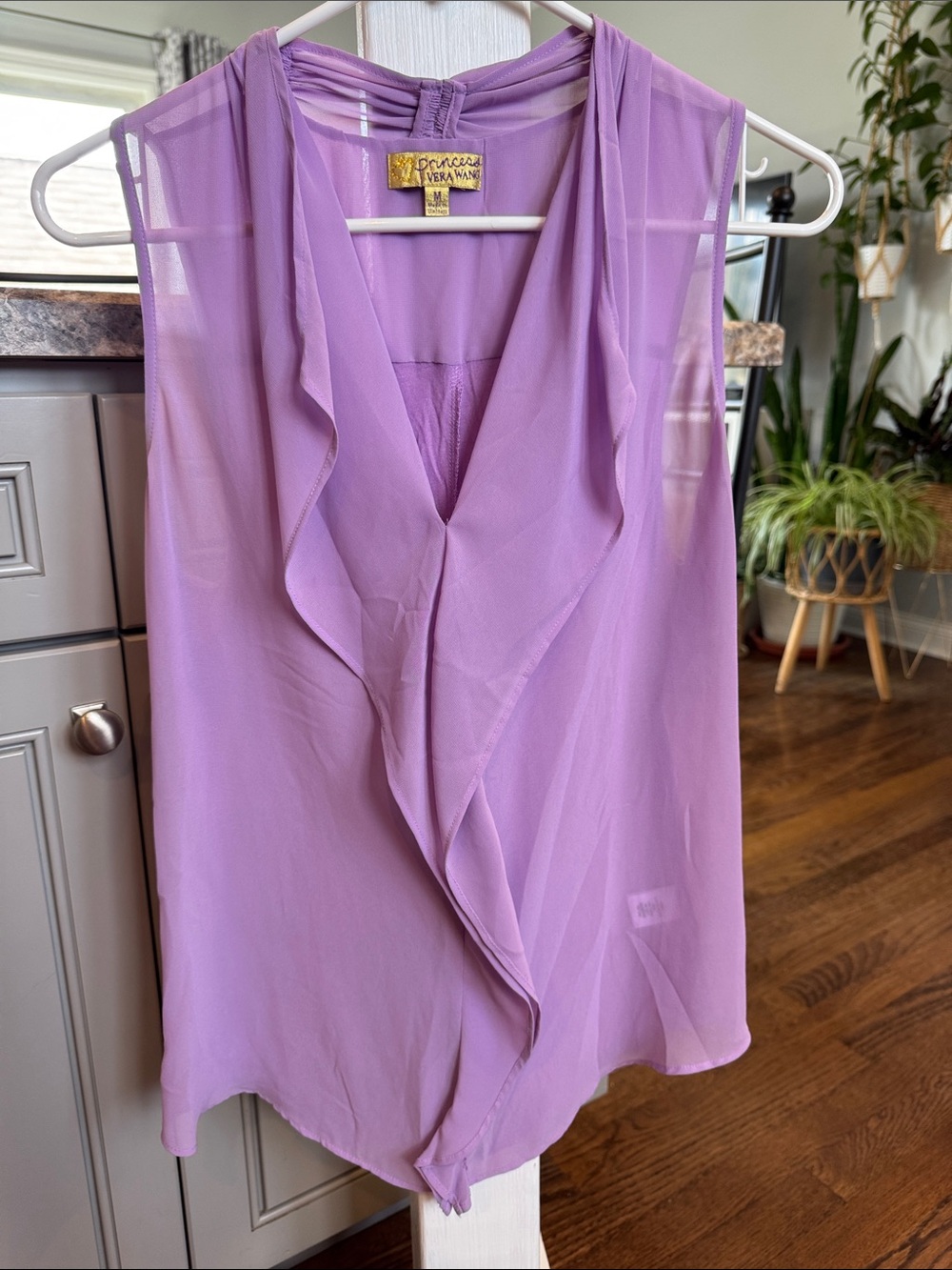 Vera Wang Lavender Ruffle Front Chiffon Camisole